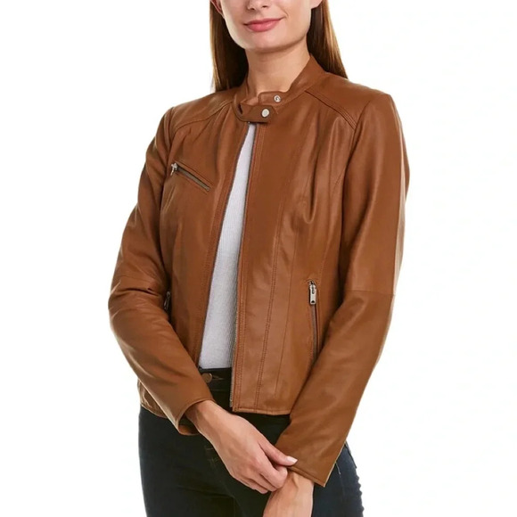 Andrew Marc Felicity Glove Brown Leather Jacket Size  Medium - Picture 1 of 16